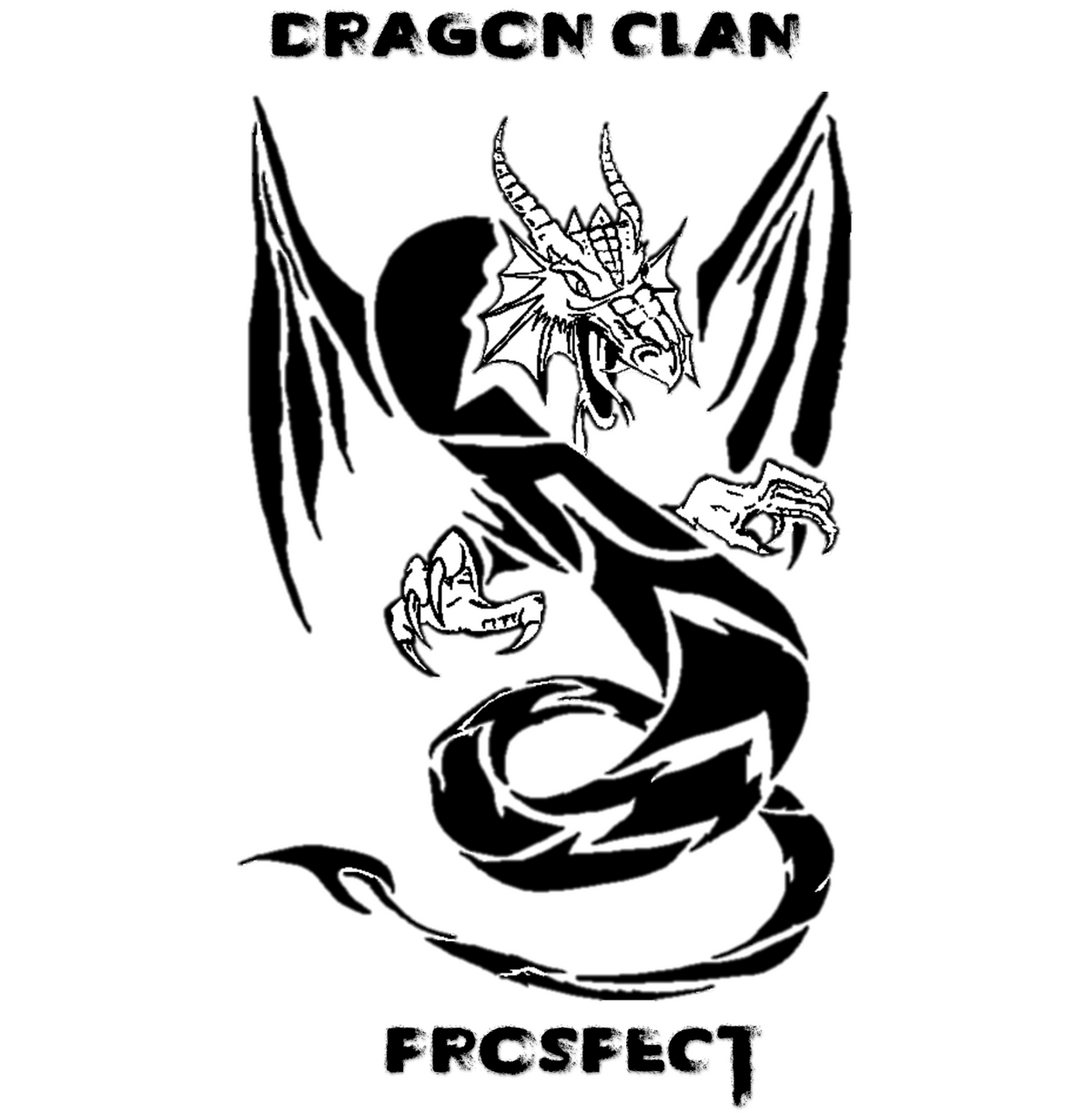 Black dragon illustration with 'Dragon Clan' text on a white background